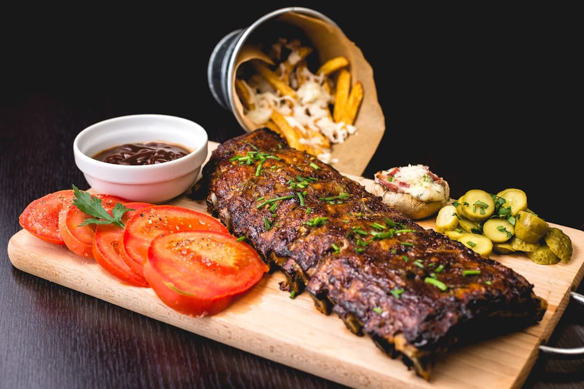 Illustrative live-fire grilled food