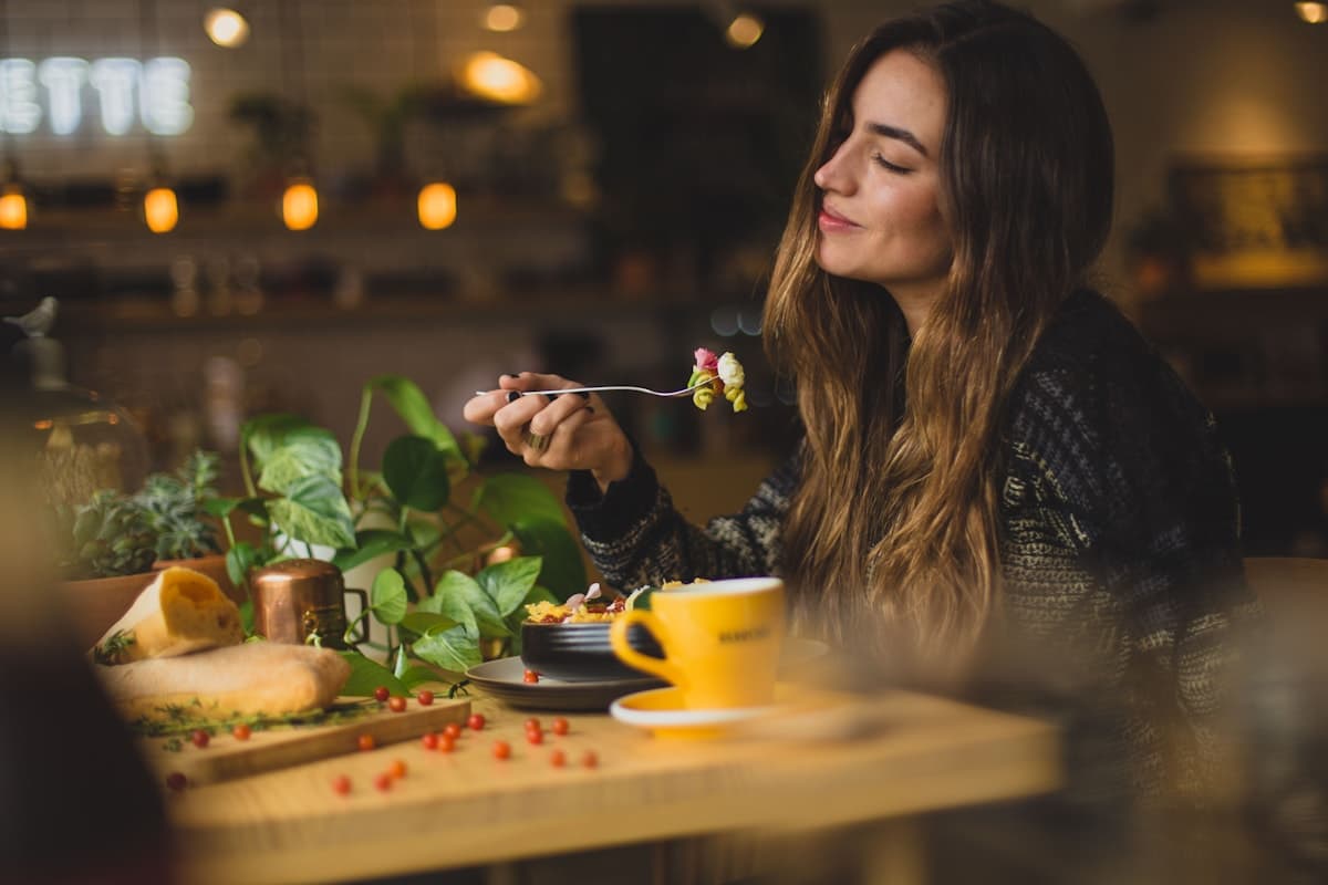 Illustrative relaxed evening meal in a restaurant