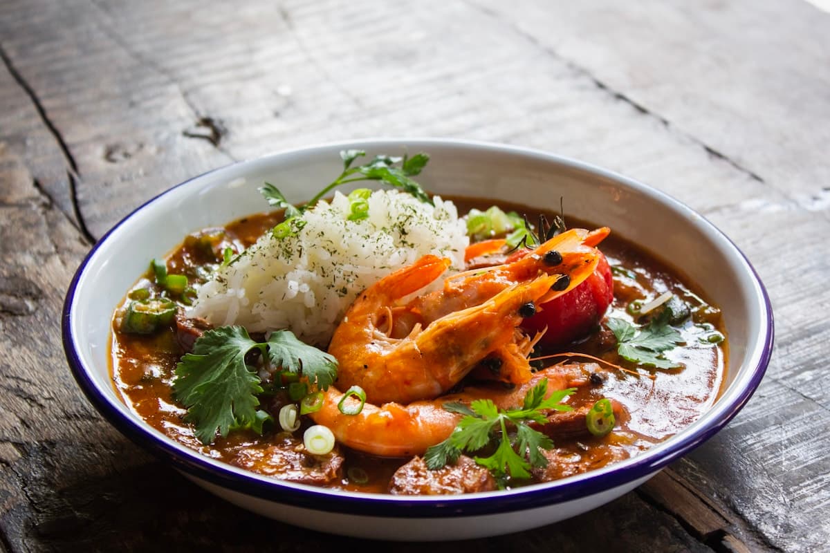 Illustrative spicy prawn and noodle dish